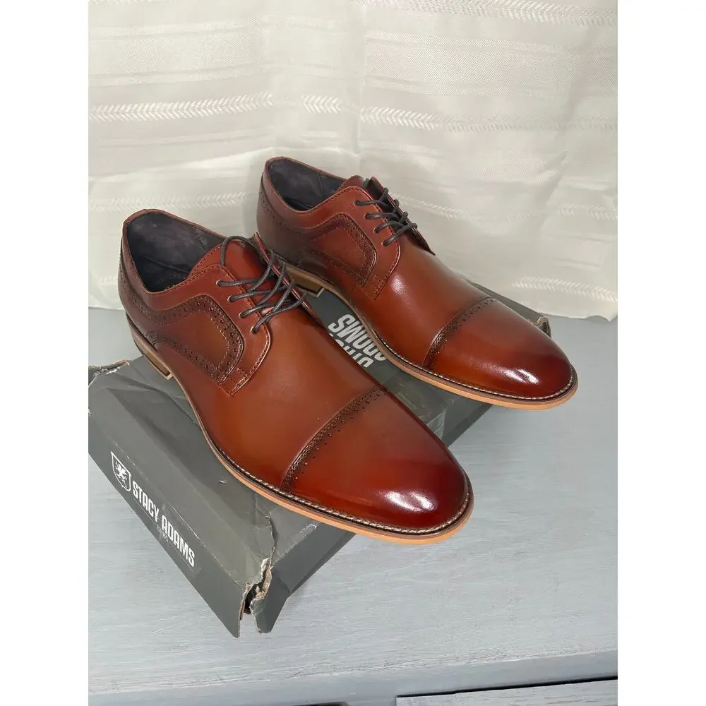 Stacy Adams Dickinson Cap Toe Oxford Cognac Mens Size 11M Dress Shoes